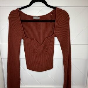 Urban Outfitters Rust Ribbed Long Sleeve Top